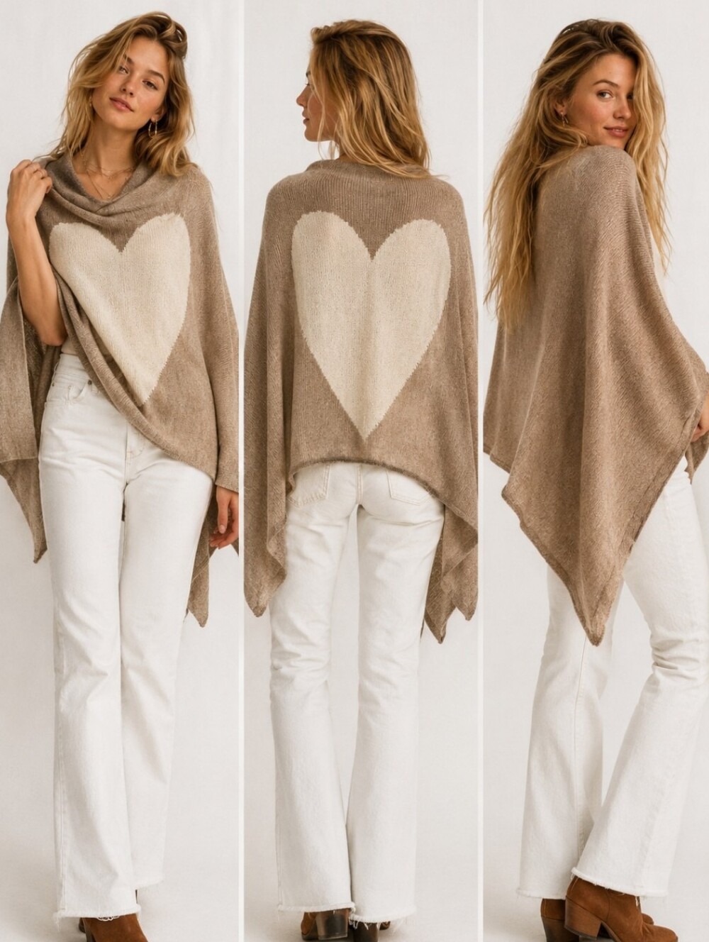 SAACHI Lightweight Hearts Of Cashmere  Merino + Wool V-neck Poncho Linen NIP$244